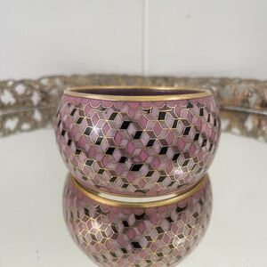 Vintage Cloisonne Enamel Bangle Bracelet Pink Purple Mauve Black Geometric 8”